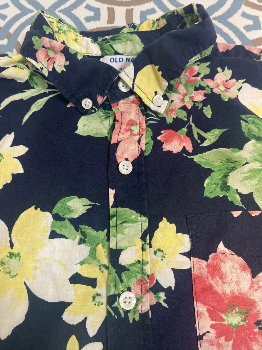 Boys Short-Sleeve Floral Button-Up Shirt - Black with Multi-Color Flowers